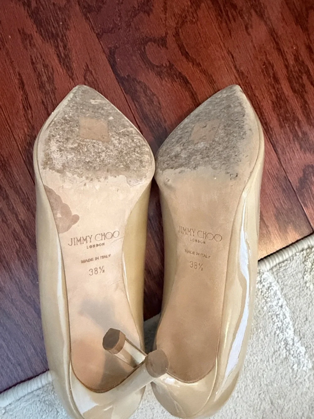Jimmy Choo Beige Patent Leather Pointed Toe Pumps - Picture 4 of 4